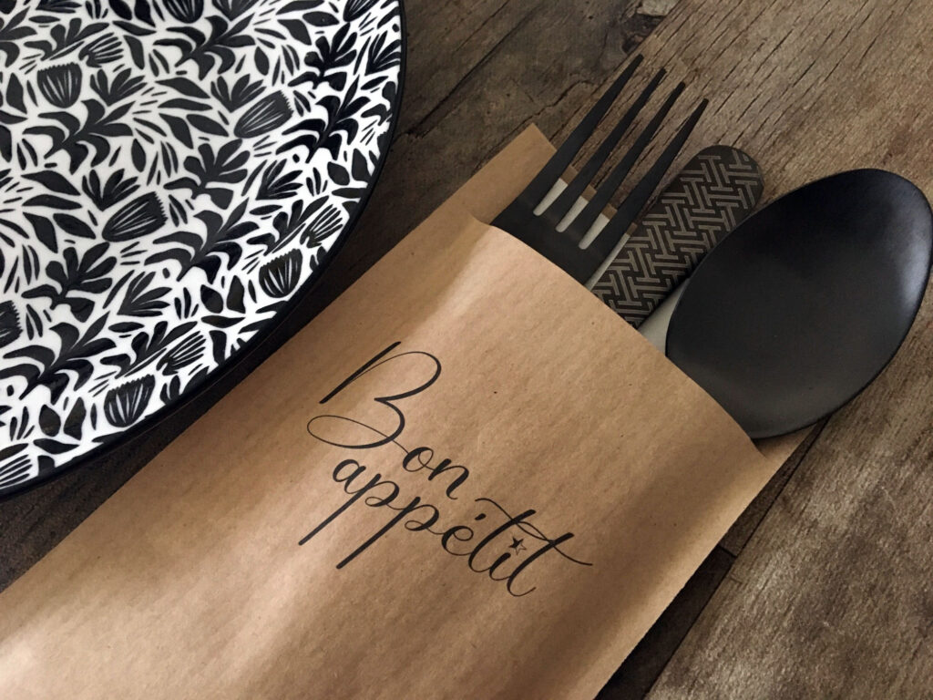 Pochette à couverts Large en papier kraft personnalisée Bon appétit